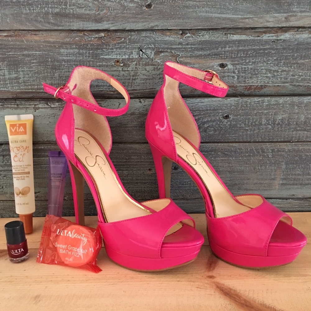 Jessica Simpson Sexy Peep Toe Pink Heels, Size 7.5